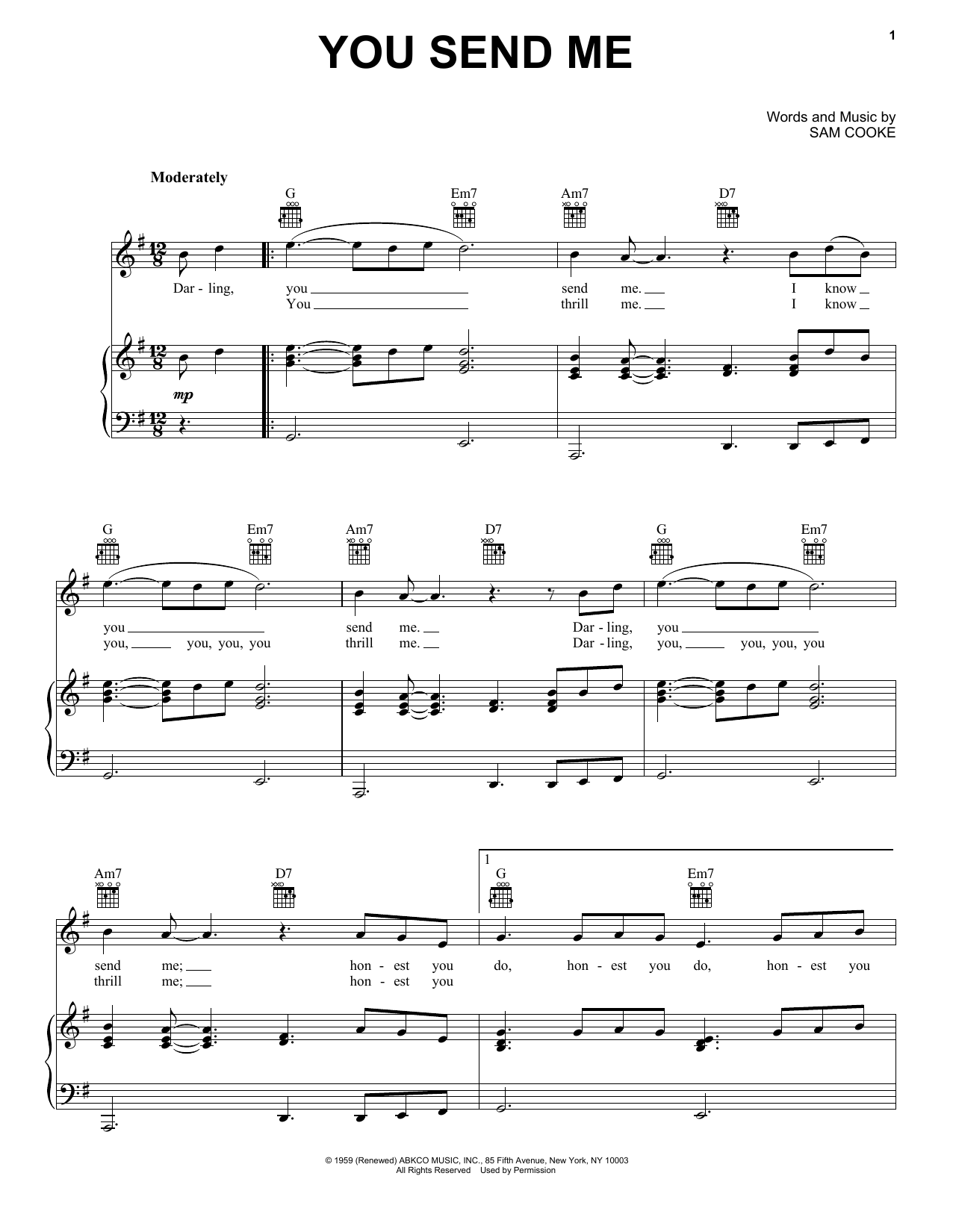 Sam Cooke You Send Me sheet music notes and chords arranged for Real Book – Melody & Chords