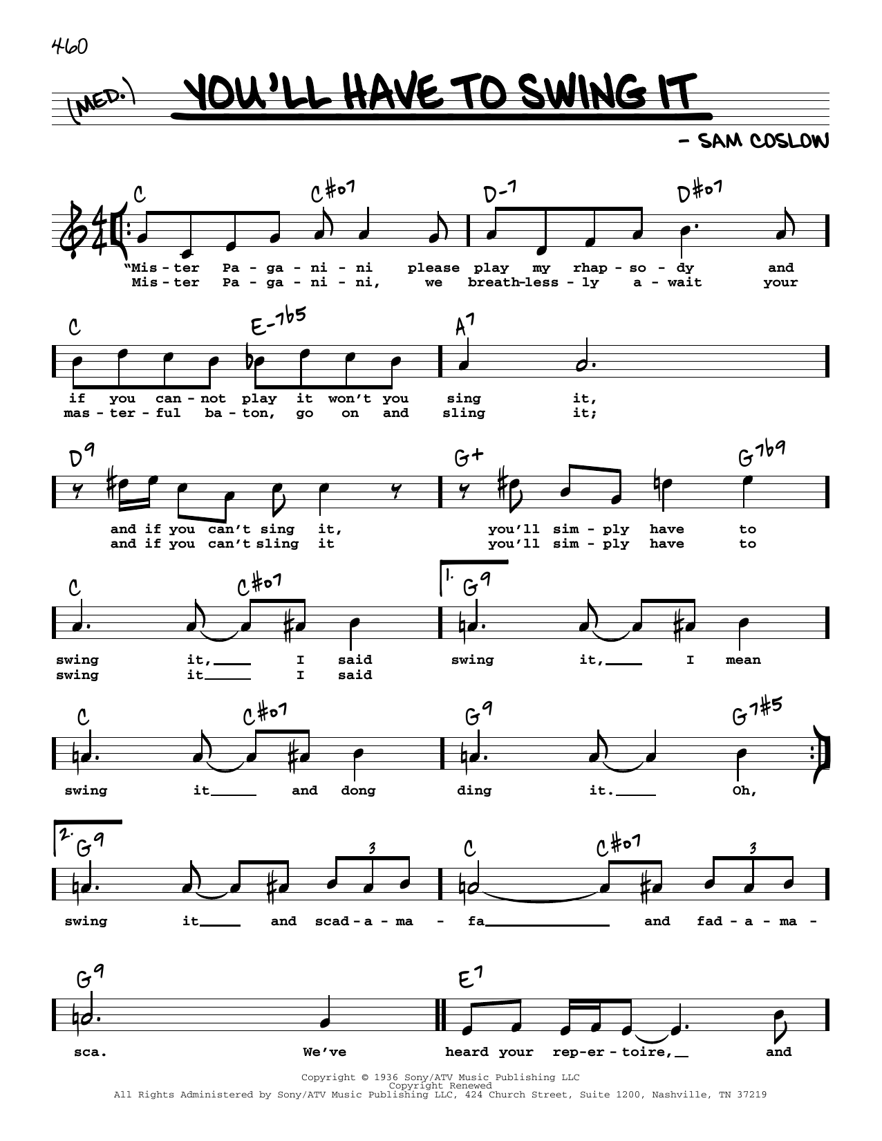 Sam Coslow You'll Have To Swing It (High Voice) sheet music notes and chords arranged for Real Book – Melody, Lyrics & Chords