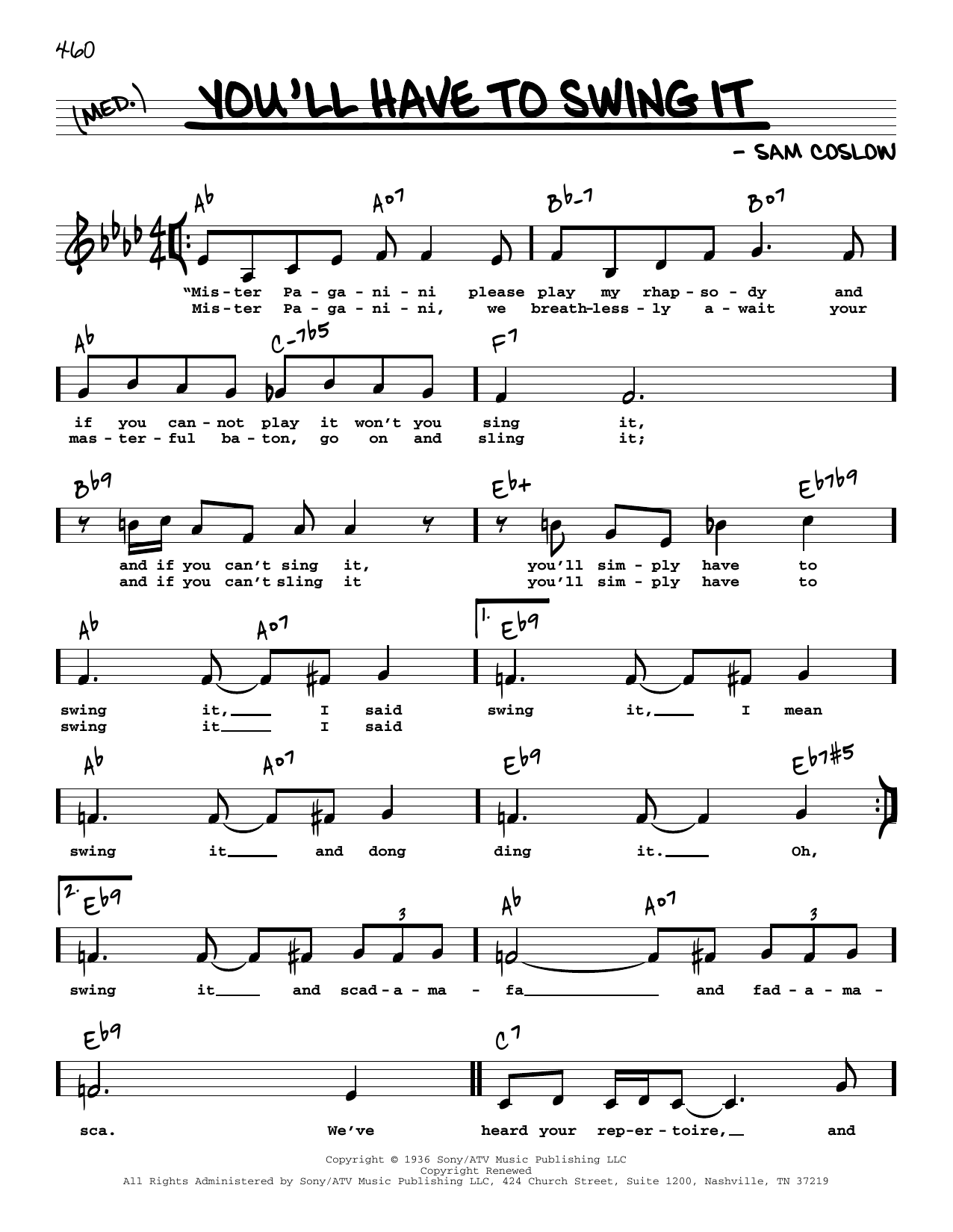 Sam Coslow You'll Have To Swing It (Low Voice) sheet music notes and chords arranged for Real Book – Melody, Lyrics & Chords