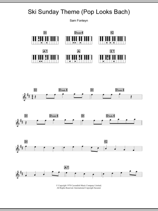 Sam Fonteyn Ski Sunday Theme (Pop Looks Bach) sheet music notes and chords arranged for Flute Solo