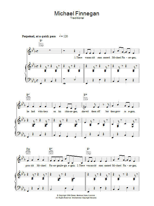 Sam Hinton Michael Finnegan sheet music notes and chords arranged for Piano, Vocal & Guitar Chords