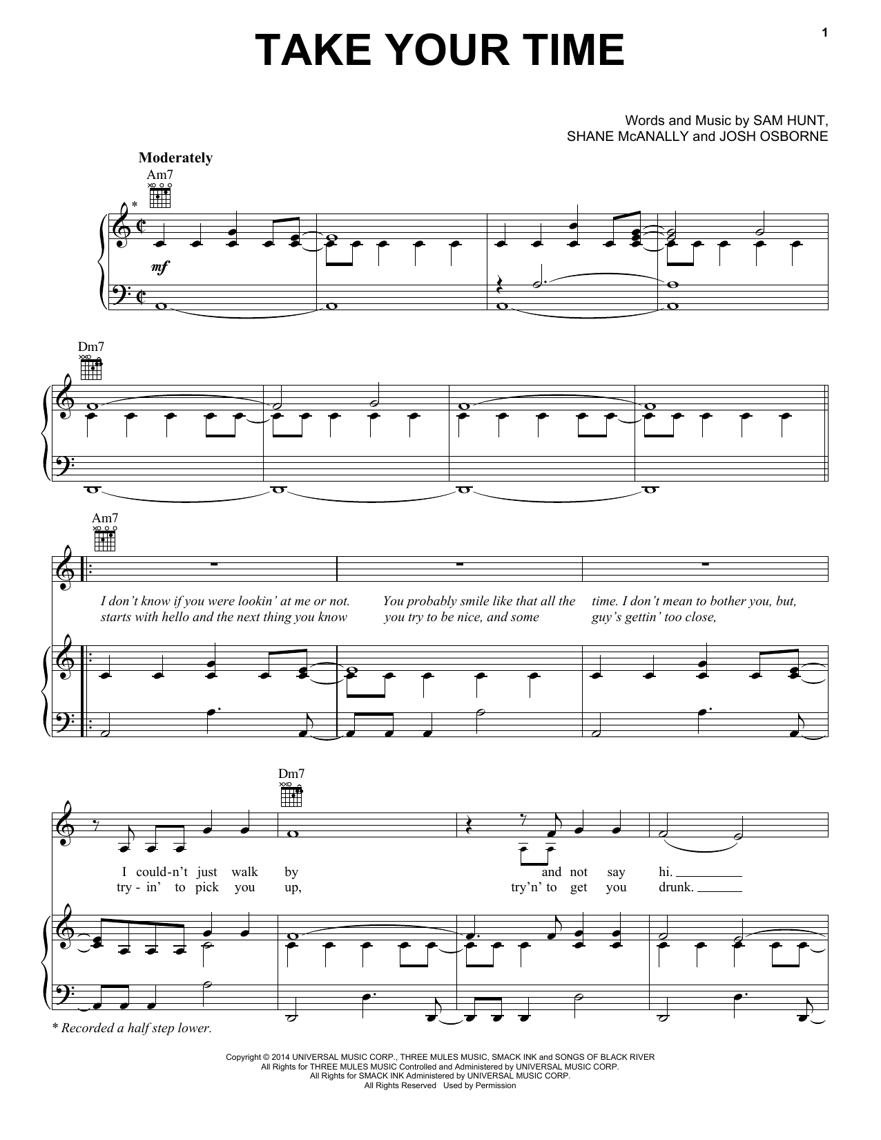Sam Hunt Take Your Time sheet music notes and chords arranged for Easy Piano