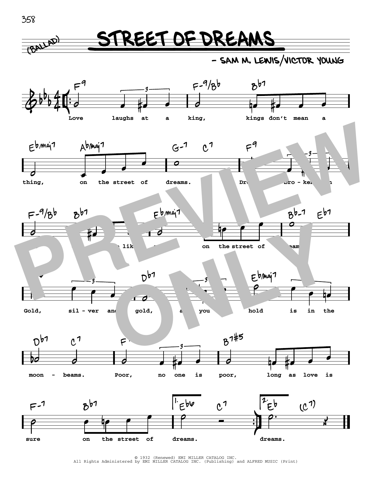 Sam Lewis Street Of Dreams (High Voice) sheet music notes and chords arranged for Real Book – Melody, Lyrics & Chords