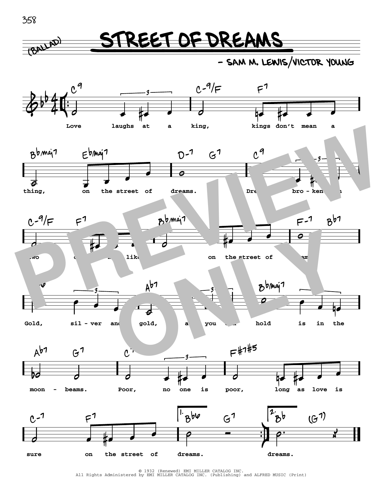 Sam Lewis Street Of Dreams (Low Voice) sheet music notes and chords arranged for Real Book – Melody, Lyrics & Chords