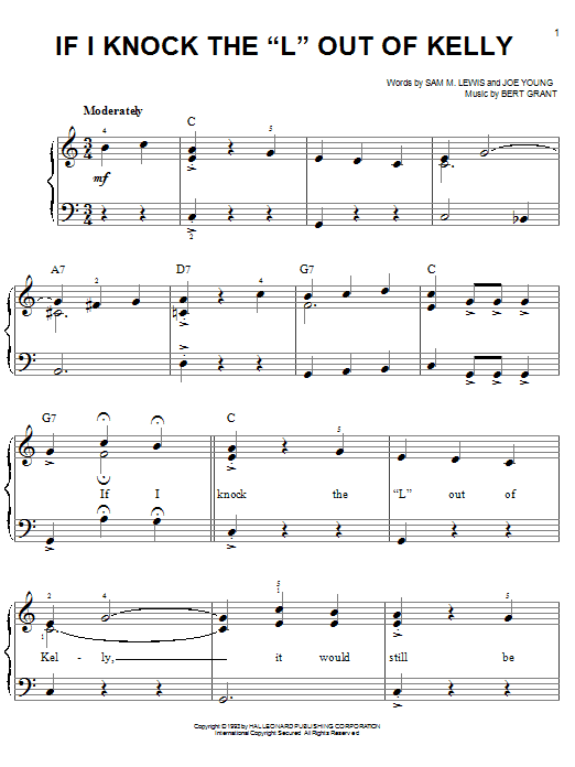 Sam M. Lewis If I Knock The 'L' Out Of Kelly sheet music notes and chords arranged for Piano, Vocal & Guitar Chords (Right-Hand Melody)