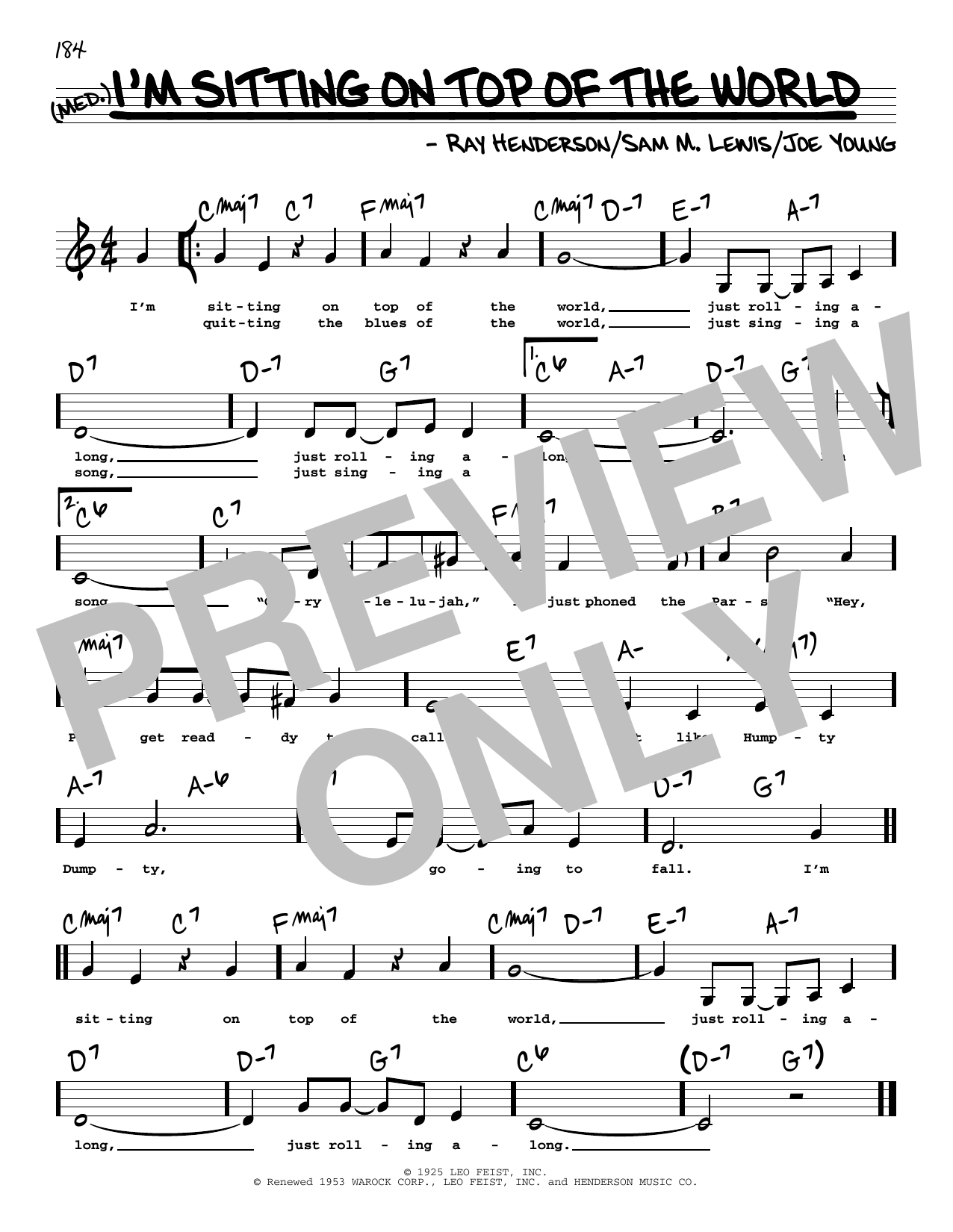 Sam M. Lewis I'm Sitting On Top Of The World (Low Voice) sheet music notes and chords arranged for Real Book – Melody, Lyrics & Chords