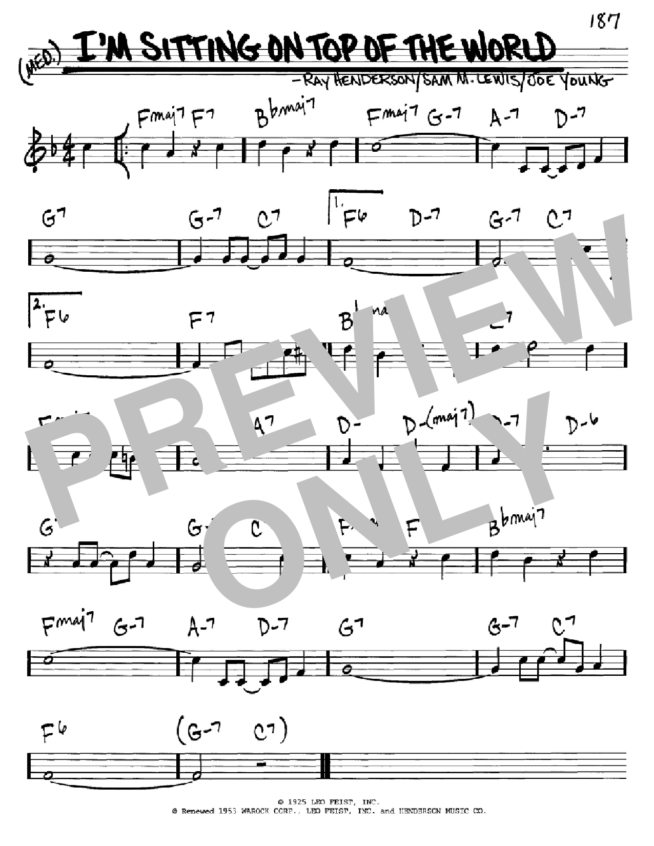 Sam M. Lewis I'm Sitting On Top Of The World sheet music notes and chords arranged for Real Book – Melody & Chords – C Instruments