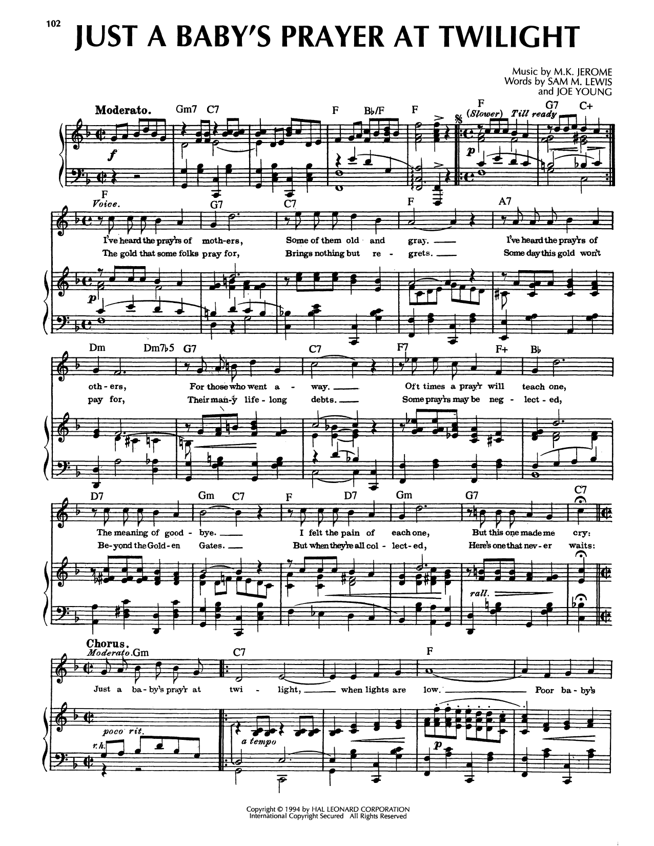 Sam M. Lewis Just A Baby's Prayer At Twilight sheet music notes and chords arranged for Piano, Vocal & Guitar Chords (Right-Hand Melody)