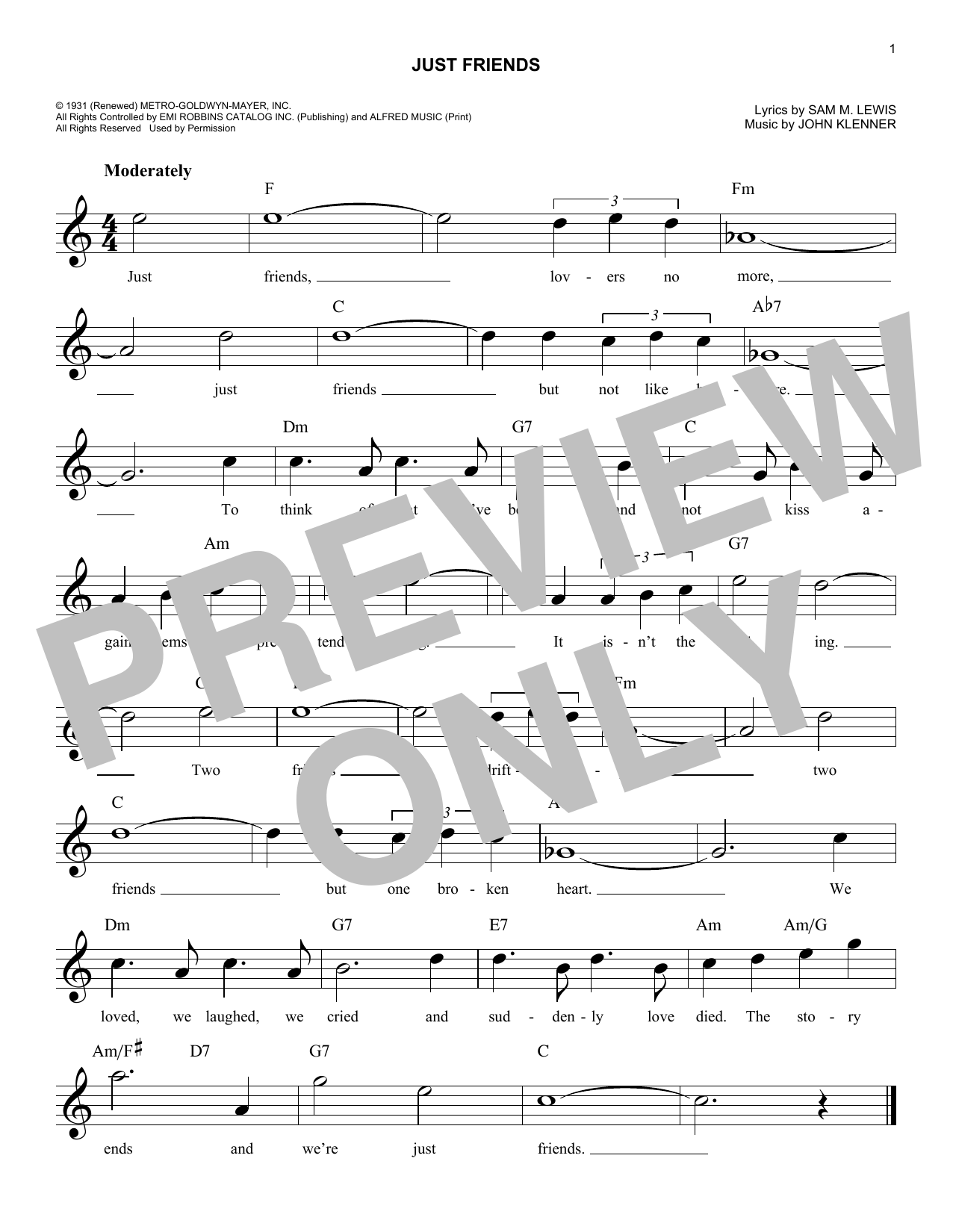 Sam M. Lewis Just Friends sheet music notes and chords arranged for Super Easy Piano