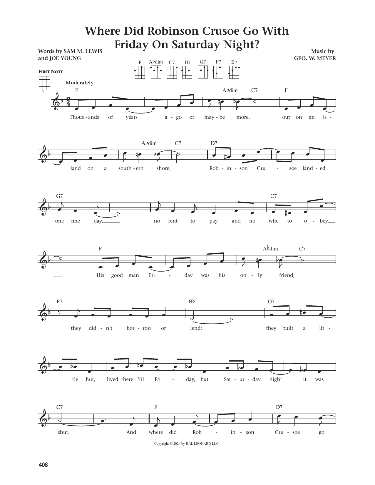 Sam M. Lewis Where Did Robinson Crusoe Go With Friday On Saturday Night (from The Daily Ukulele, arr. Jim Beloff) sheet music notes and chords arranged for Ukulele