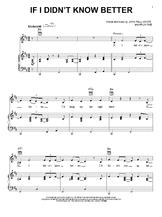 Sam Palladio and Clare Bowen If I Didn't Know Better sheet music notes and chords arranged for Piano, Vocal & Guitar Chords (Right-Hand Melody)