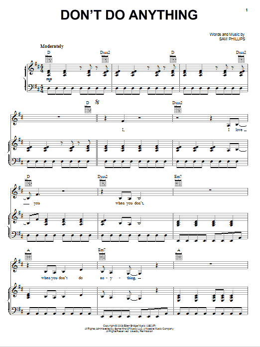 Sam Phillips Don't Do Anything sheet music notes and chords arranged for Piano, Vocal & Guitar Chords (Right-Hand Melody)