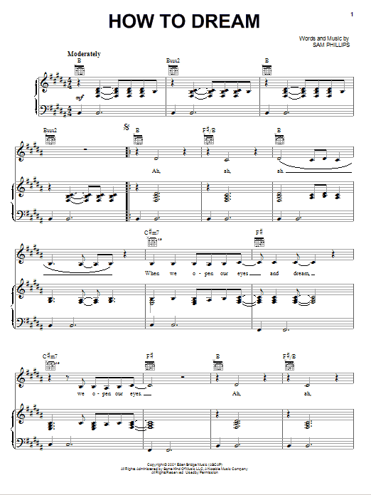 Sam Phillips How To Dream sheet music notes and chords arranged for Piano, Vocal & Guitar Chords (Right-Hand Melody)