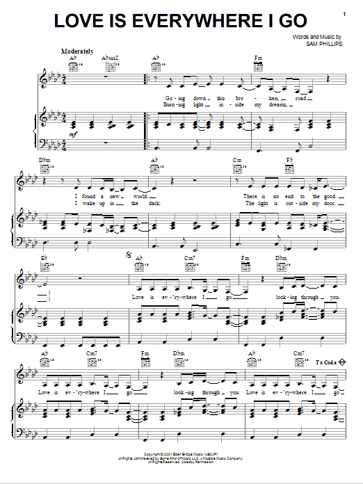 Sam Phillips Love Is Everywhere I Go sheet music notes and chords arranged for Piano, Vocal & Guitar Chords (Right-Hand Melody)