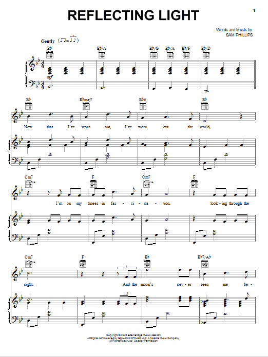 Sam Phillips Reflecting Light sheet music notes and chords arranged for Piano, Vocal & Guitar Chords (Right-Hand Melody)