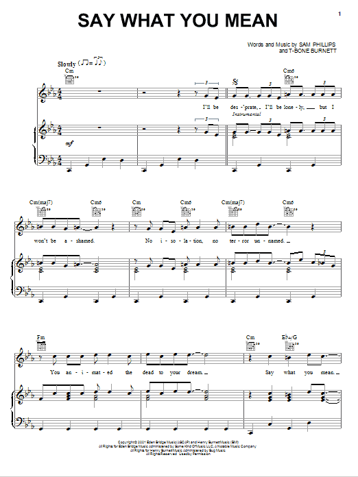 Sam Phillips Say What You Mean sheet music notes and chords arranged for Piano, Vocal & Guitar Chords (Right-Hand Melody)