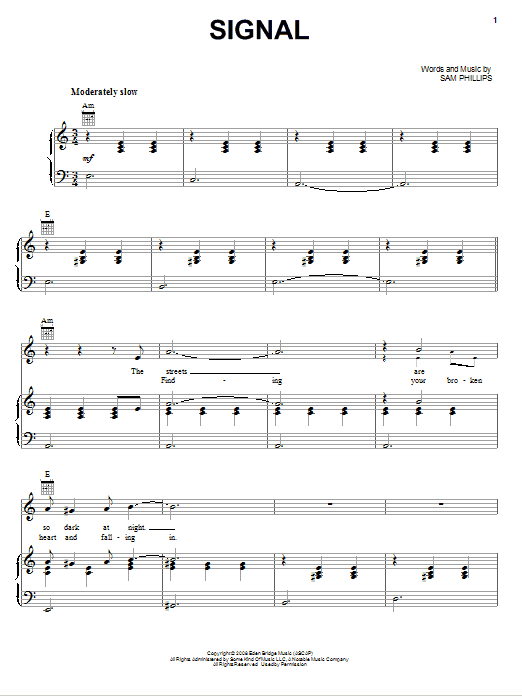 Sam Phillips Signal sheet music notes and chords arranged for Piano, Vocal & Guitar Chords (Right-Hand Melody)