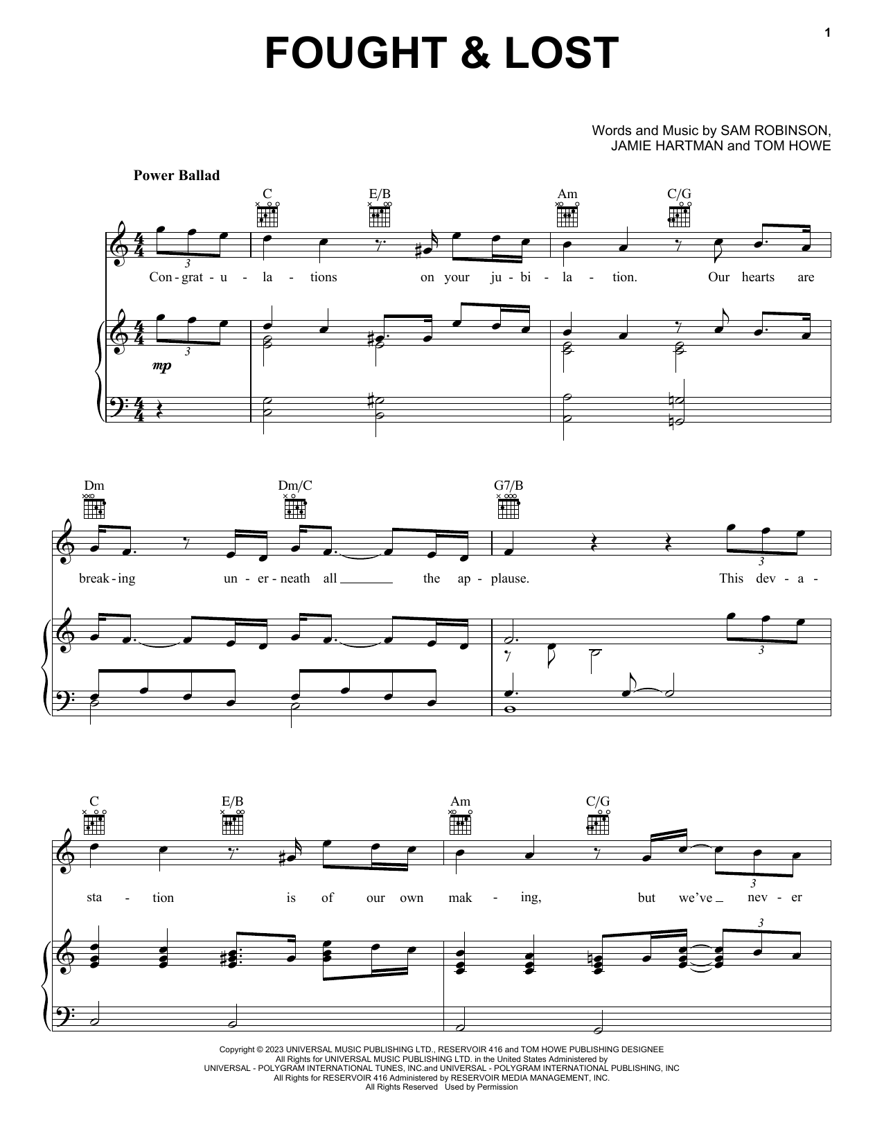 Sam Ryder Fought & Lost (feat. Brian May) sheet music notes and chords arranged for Piano, Vocal & Guitar Chords (Right-Hand Melody)