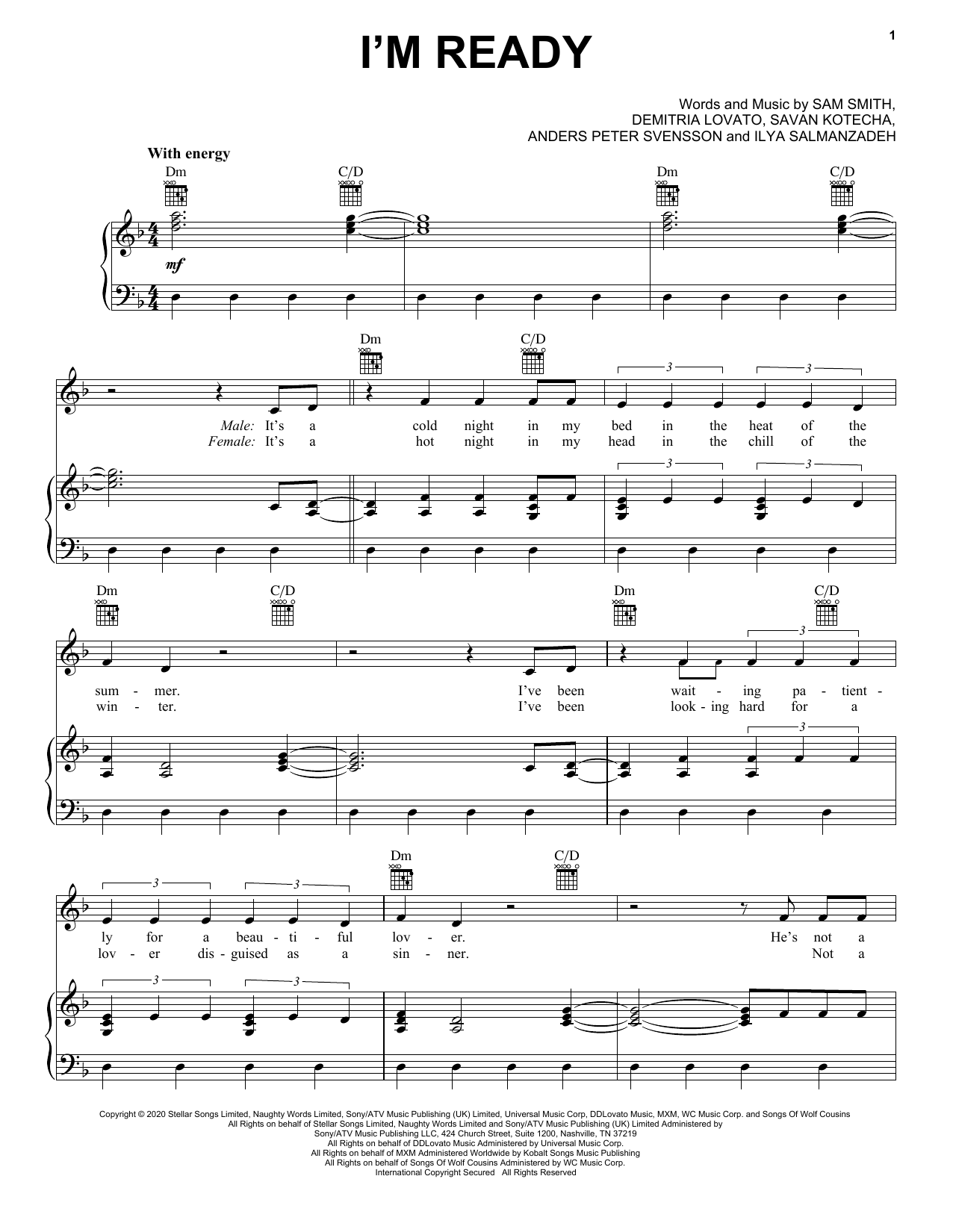 Sam Smith & Demi Lovato I'm Ready sheet music notes and chords arranged for Piano, Vocal & Guitar Chords (Right-Hand Melody)