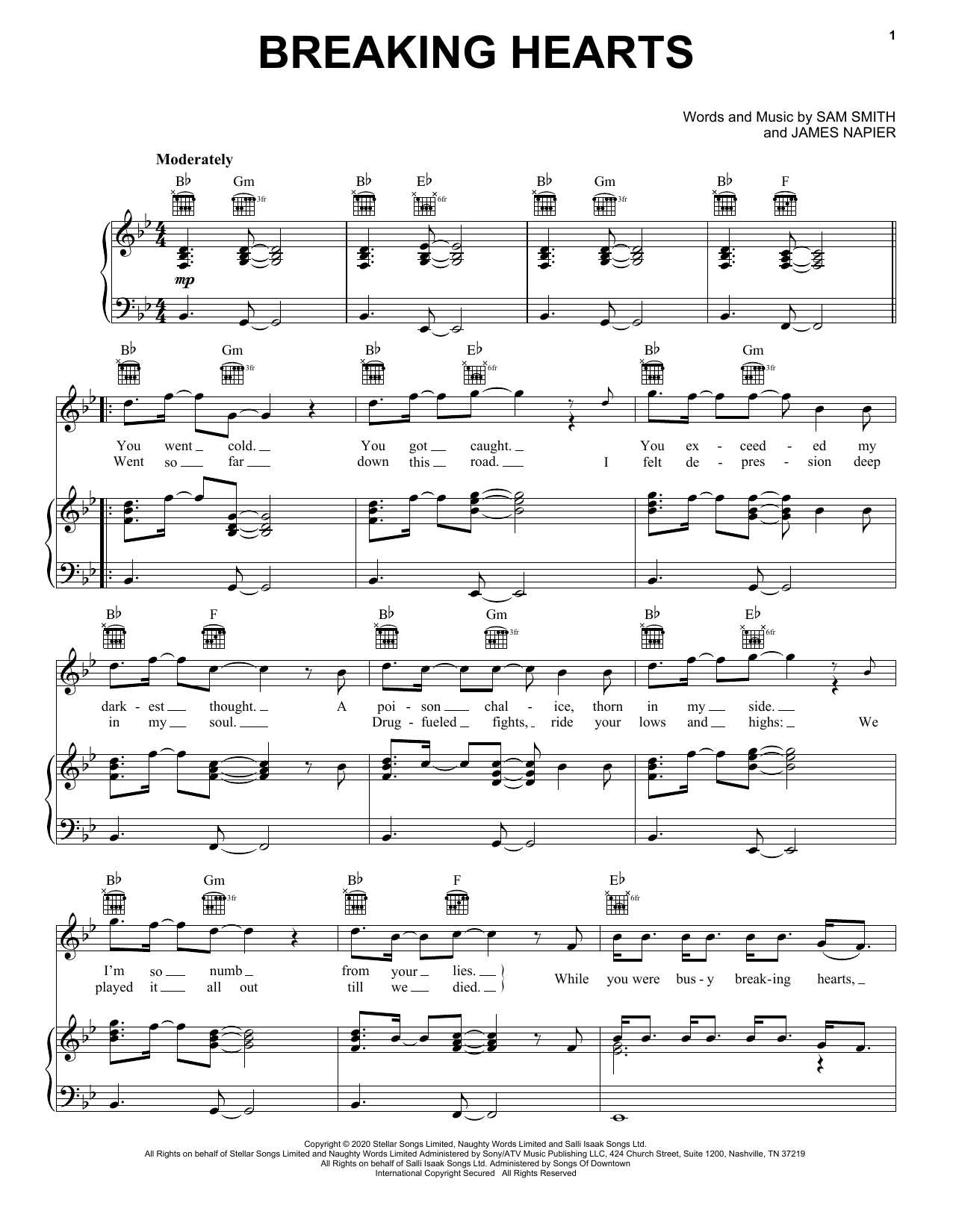 Sam Smith Breaking Hearts sheet music notes and chords arranged for Piano, Vocal & Guitar Chords (Right-Hand Melody)