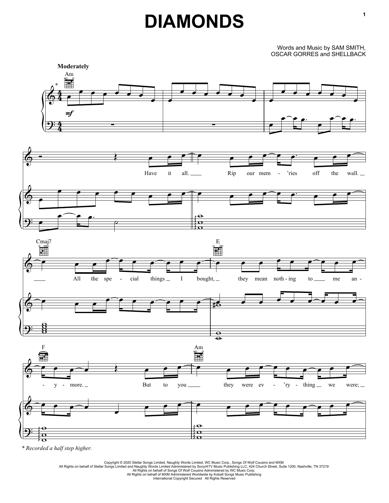 Sam Smith Diamonds sheet music notes and chords arranged for Easy Guitar Tab