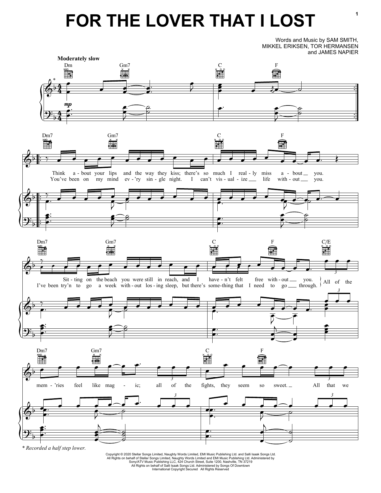 Sam Smith For The Lover That I Lost sheet music notes and chords arranged for Piano, Vocal & Guitar Chords (Right-Hand Melody)