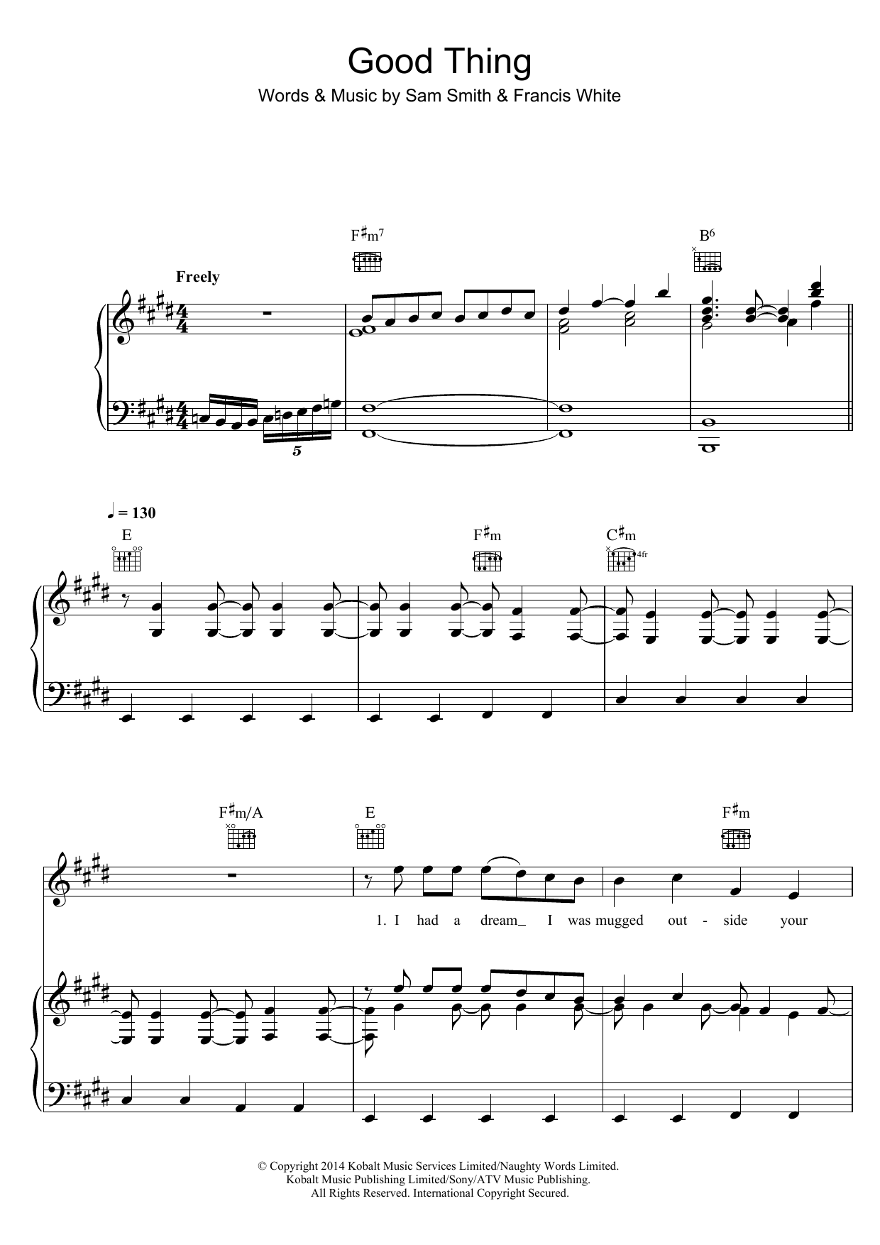 Sam Smith Good Thing sheet music notes and chords arranged for Piano, Vocal & Guitar Chords (Right-Hand Melody)