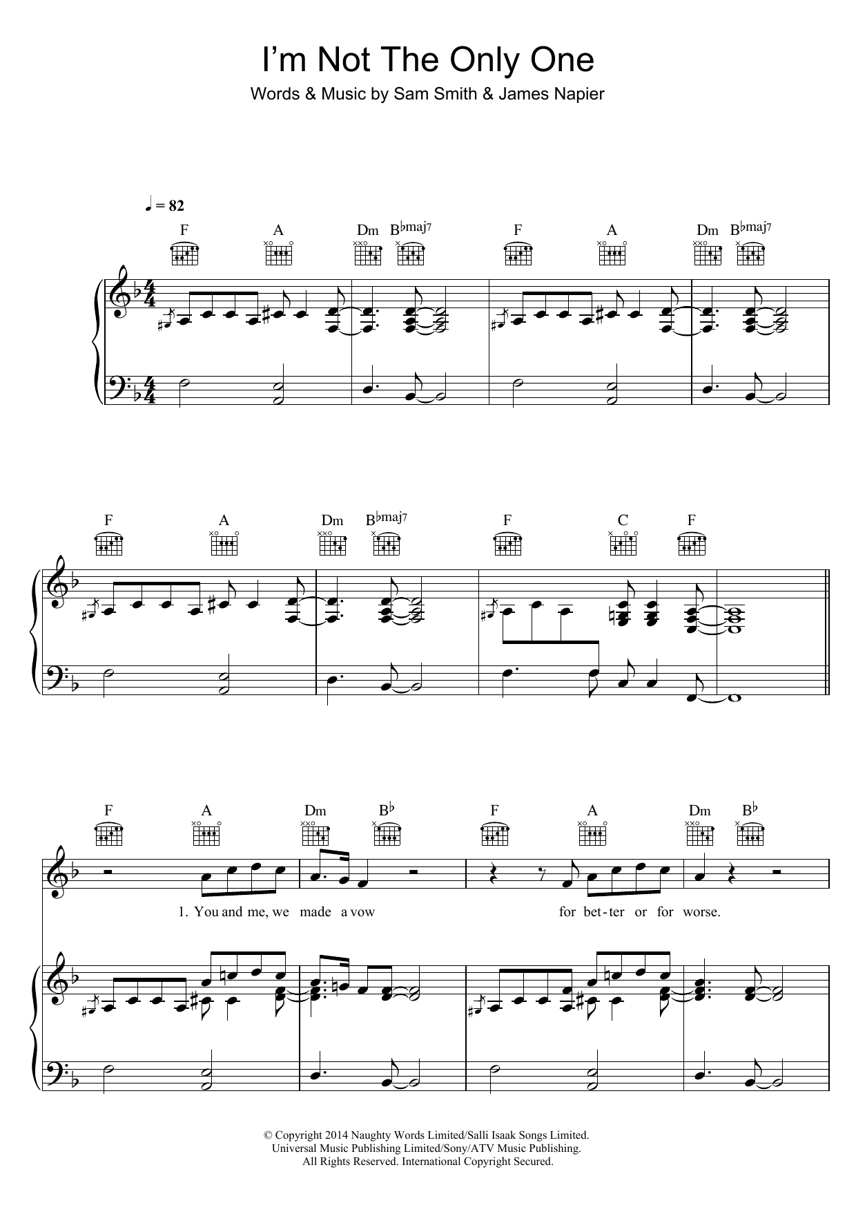 Sam Smith I'm Not The Only One sheet music notes and chords arranged for Super Easy Piano