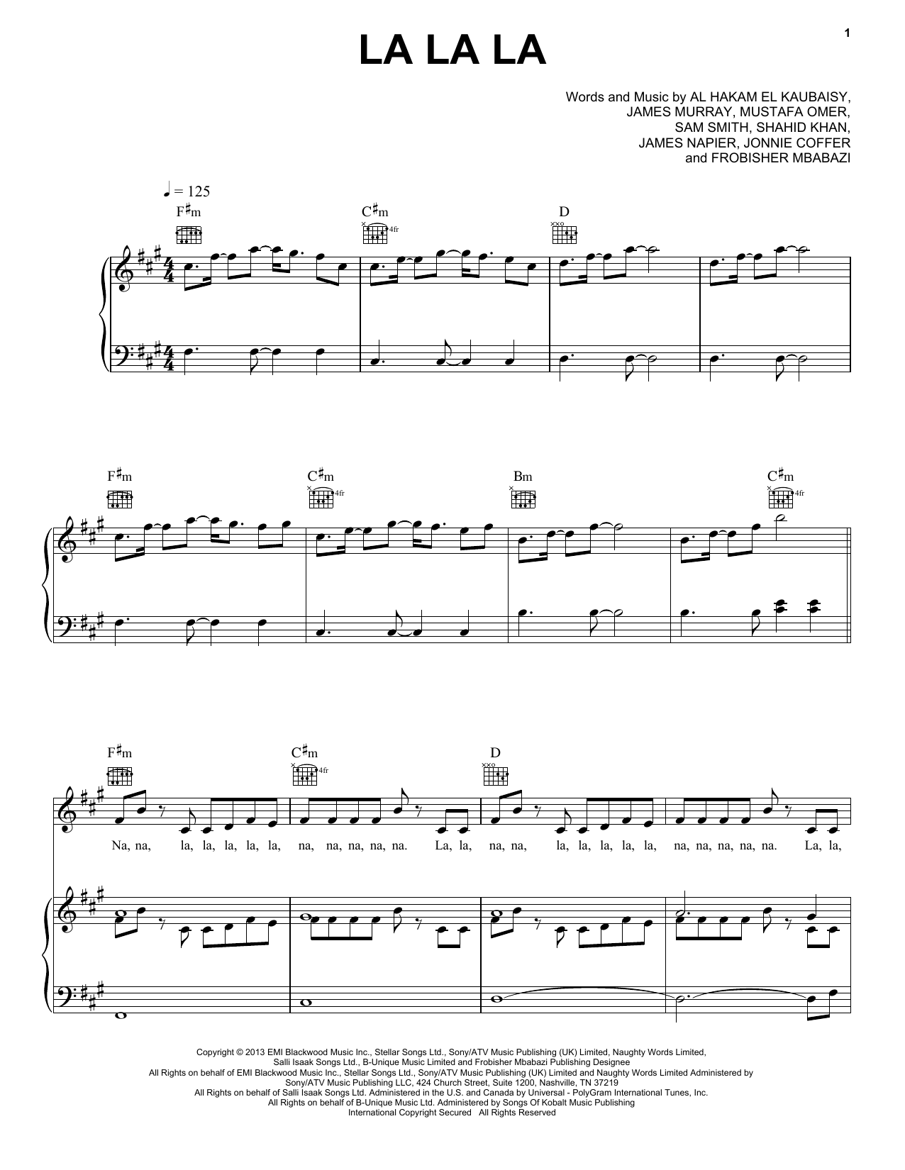 Sam Smith La La La sheet music notes and chords arranged for Piano, Vocal & Guitar Chords (Right-Hand Melody)