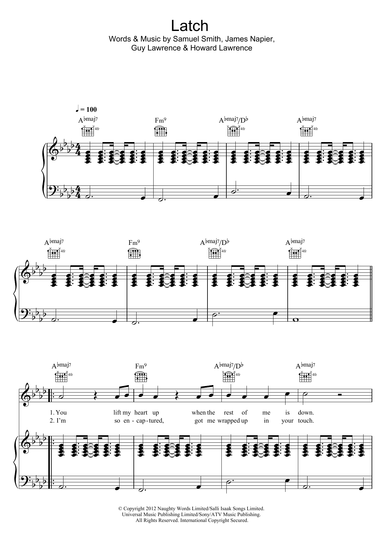 Sam Smith Latch sheet music notes and chords arranged for Piano, Vocal & Guitar Chords