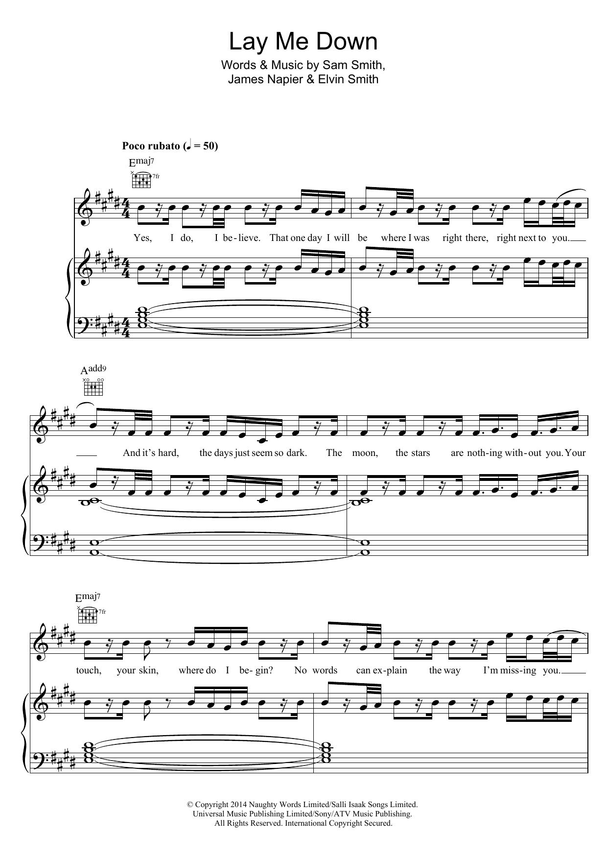 Sam Smith Lay Me Down sheet music notes and chords arranged for Guitar Chords/Lyrics