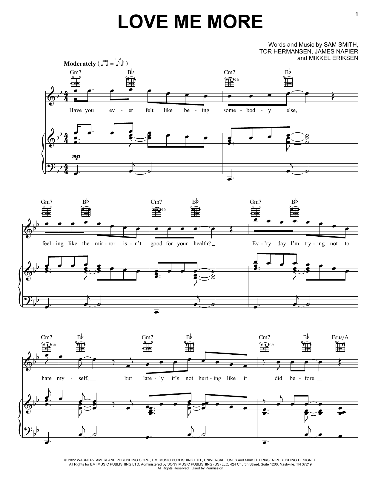 Sam Smith Love Me More sheet music notes and chords arranged for Piano, Vocal & Guitar Chords (Right-Hand Melody)