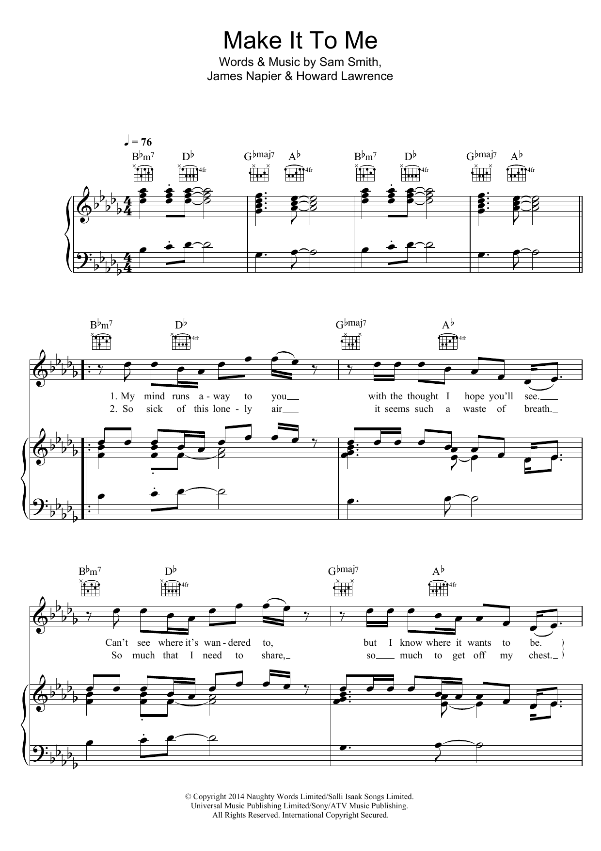 Sam Smith Make It To Me sheet music notes and chords arranged for Piano, Vocal & Guitar Chords (Right-Hand Melody)