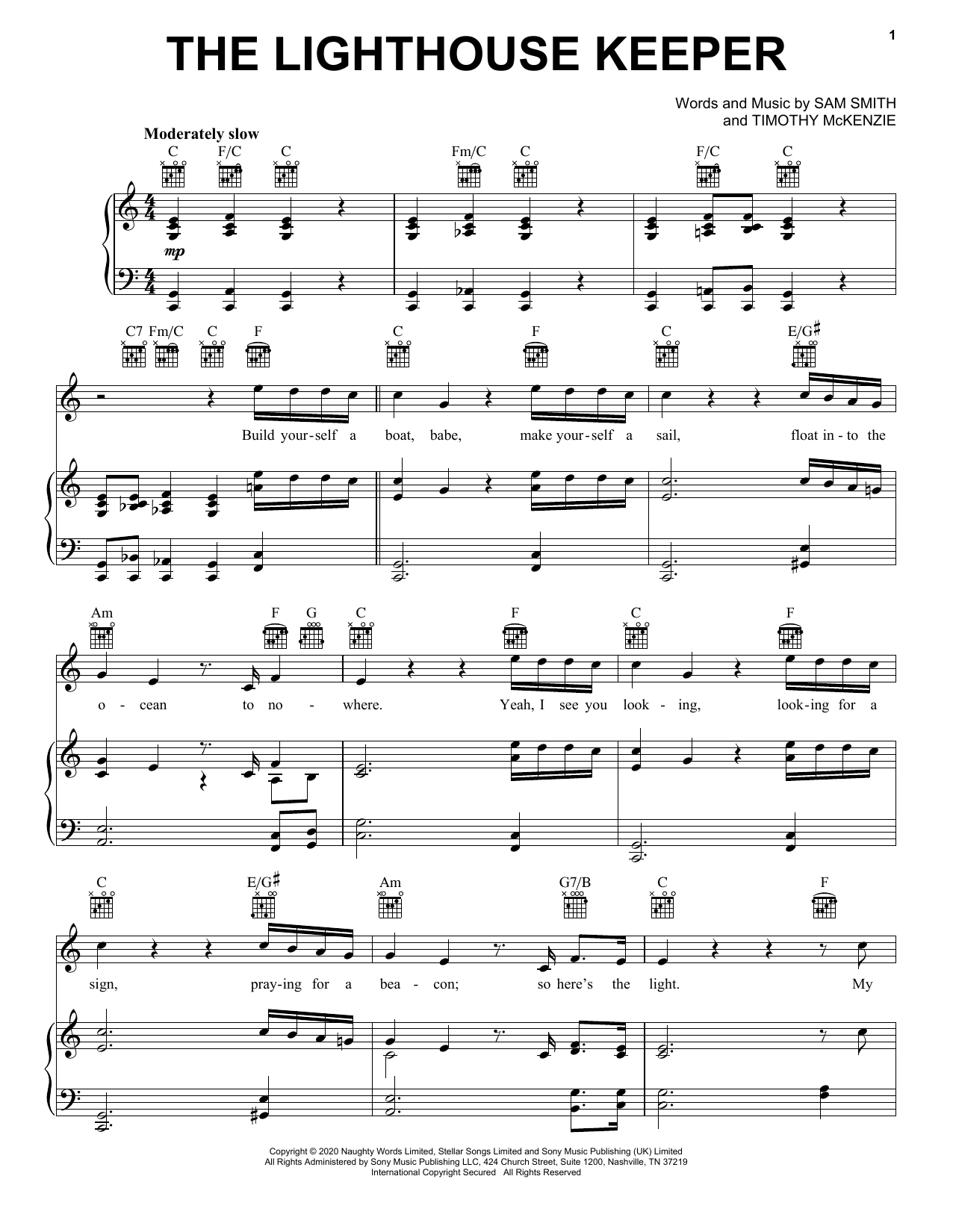 Sam Smith The Lighthouse Keeper sheet music notes and chords arranged for Piano, Vocal & Guitar Chords (Right-Hand Melody)