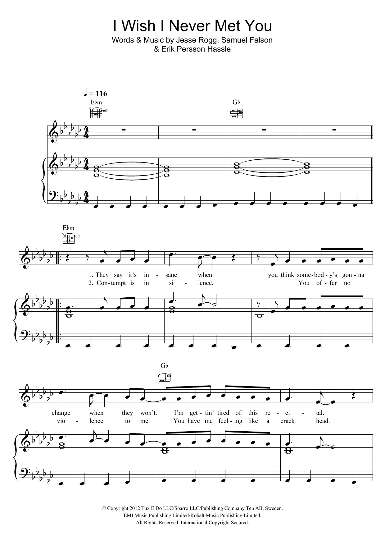 Sam Sparro I Wish I Never Met You sheet music notes and chords arranged for Piano, Vocal & Guitar Chords