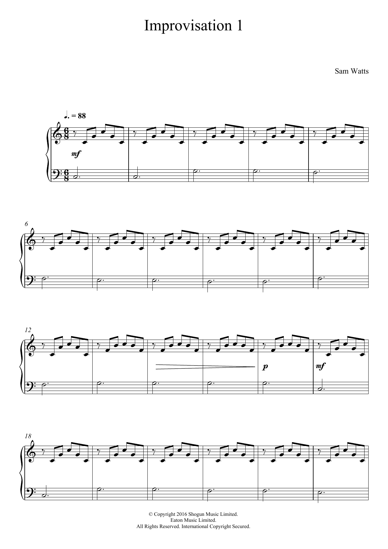 Sam Watts Improvisation 1 sheet music notes and chords arranged for Easy Piano