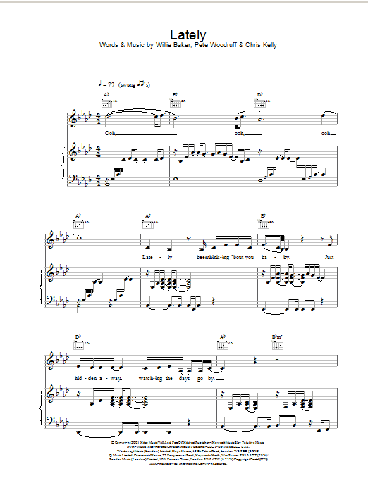 Samantha Mumba Lately sheet music notes and chords arranged for Piano, Vocal & Guitar Chords