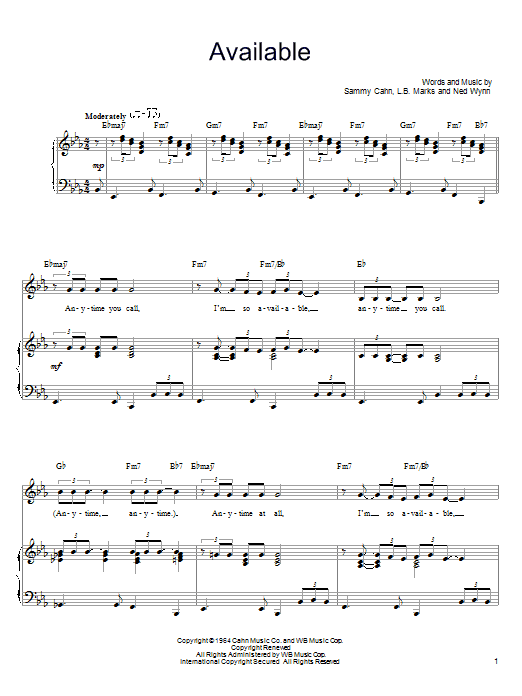 Sammy Cahn Available sheet music notes and chords arranged for Piano, Vocal & Guitar Chords (Right-Hand Melody)