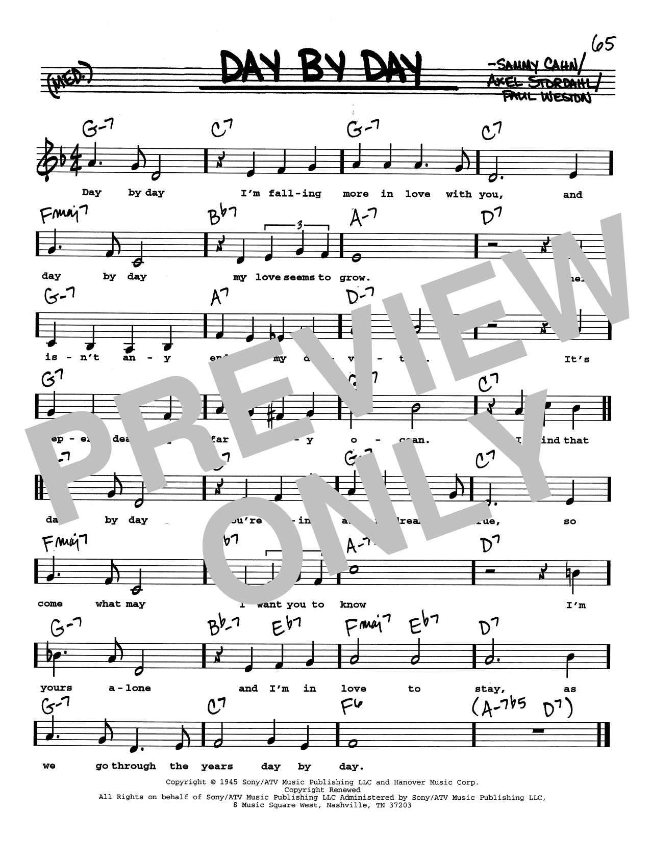 Sammy Cahn Day By Day (Low Voice) sheet music notes and chords arranged for Real Book – Melody, Lyrics & Chords
