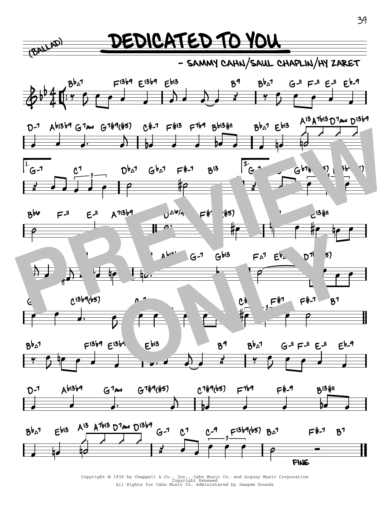 Sammy Cahn Dedicated To You (arr. David Hazeltine) sheet music notes and chords arranged for Real Book – Enhanced Chords