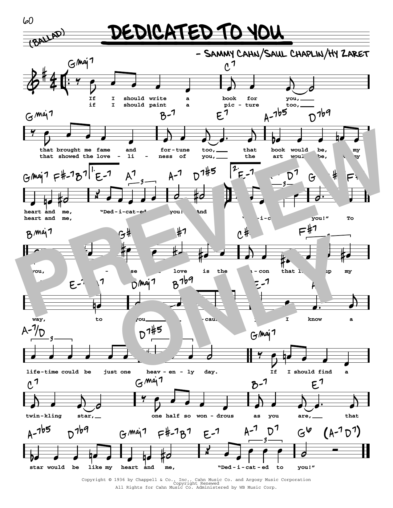 Sammy Cahn Dedicated To You (High Voice) sheet music notes and chords arranged for Real Book – Melody, Lyrics & Chords