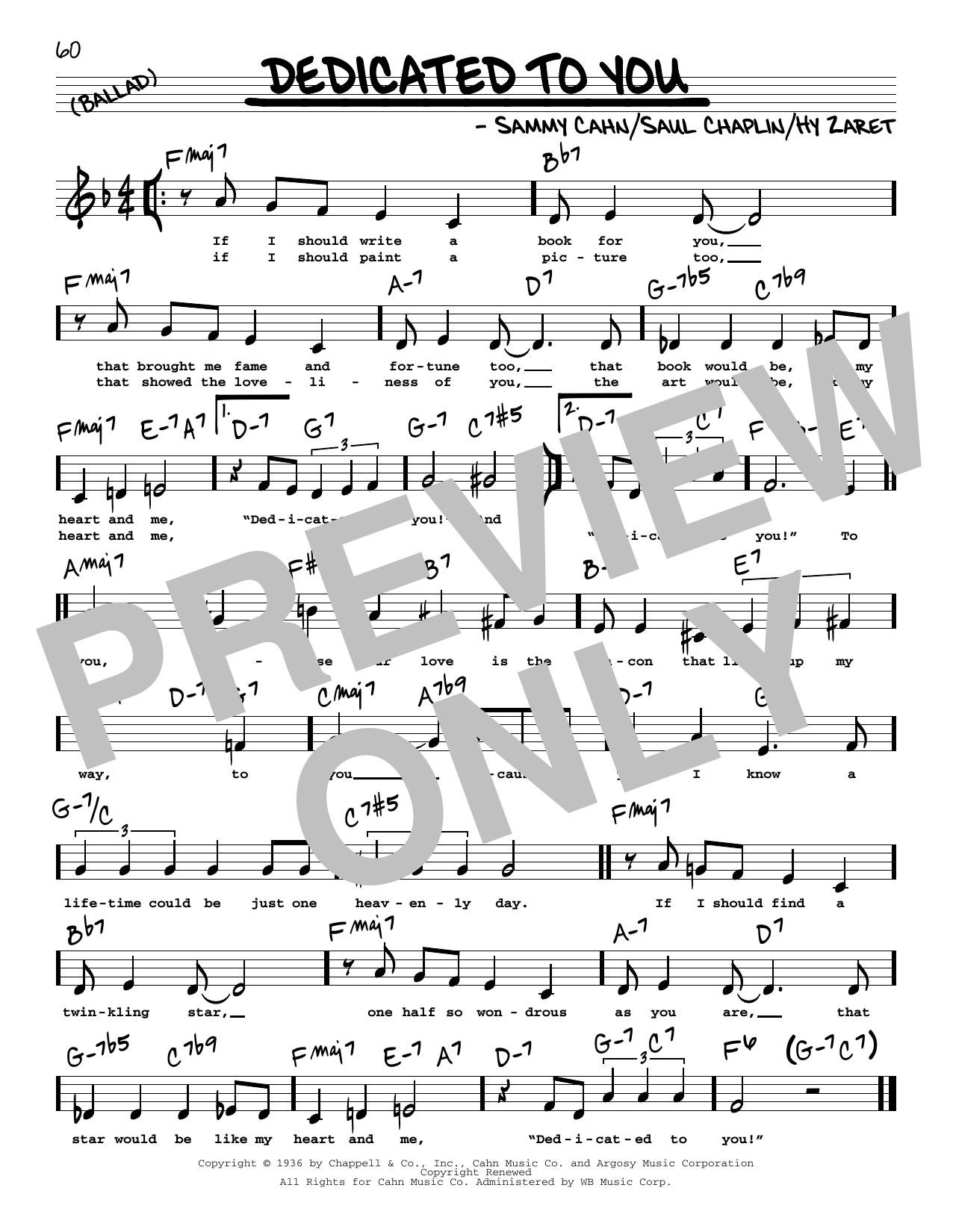 Sammy Cahn Dedicated To You (Low Voice) sheet music notes and chords arranged for Real Book – Melody, Lyrics & Chords