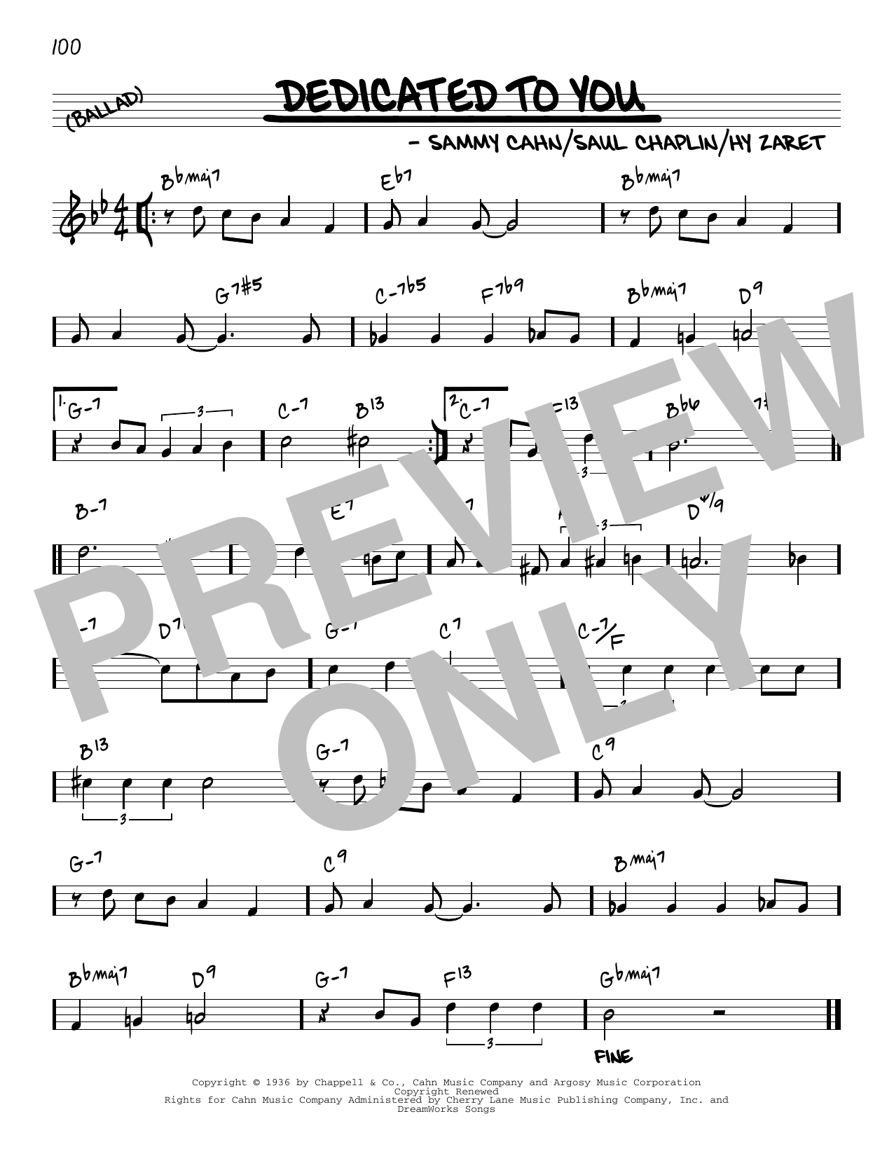 Sammy Cahn Dedicated To You [Reharmonized version] (arr. Jack Grassel) sheet music notes and chords arranged for Real Book – Melody & Chords