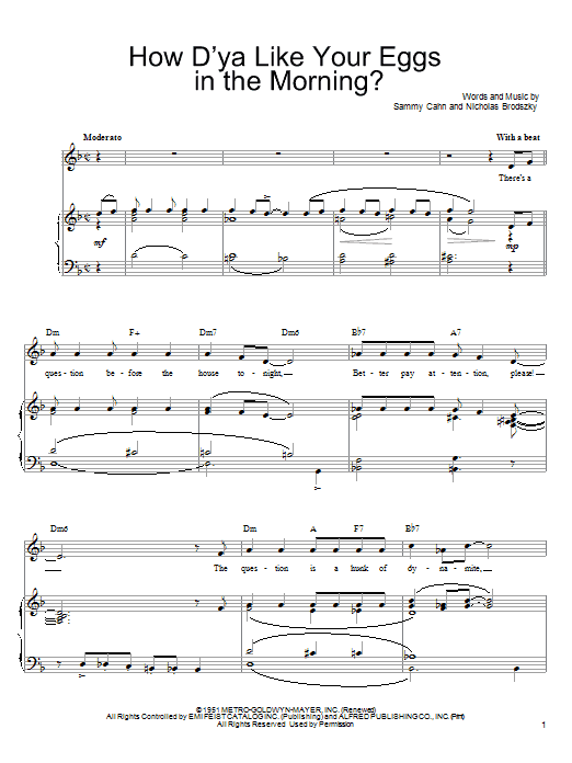 Sammy Cahn How D'ya Like Your Eggs In The Morning? sheet music notes and chords arranged for Easy Piano