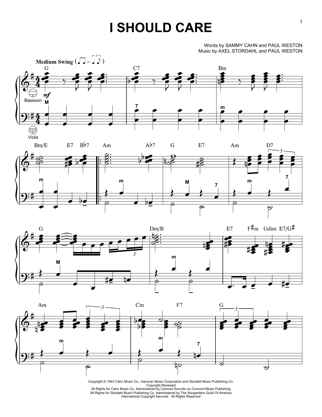 Sammy Cahn I Should Care (arr. Gary Meisner) sheet music notes and chords arranged for Accordion