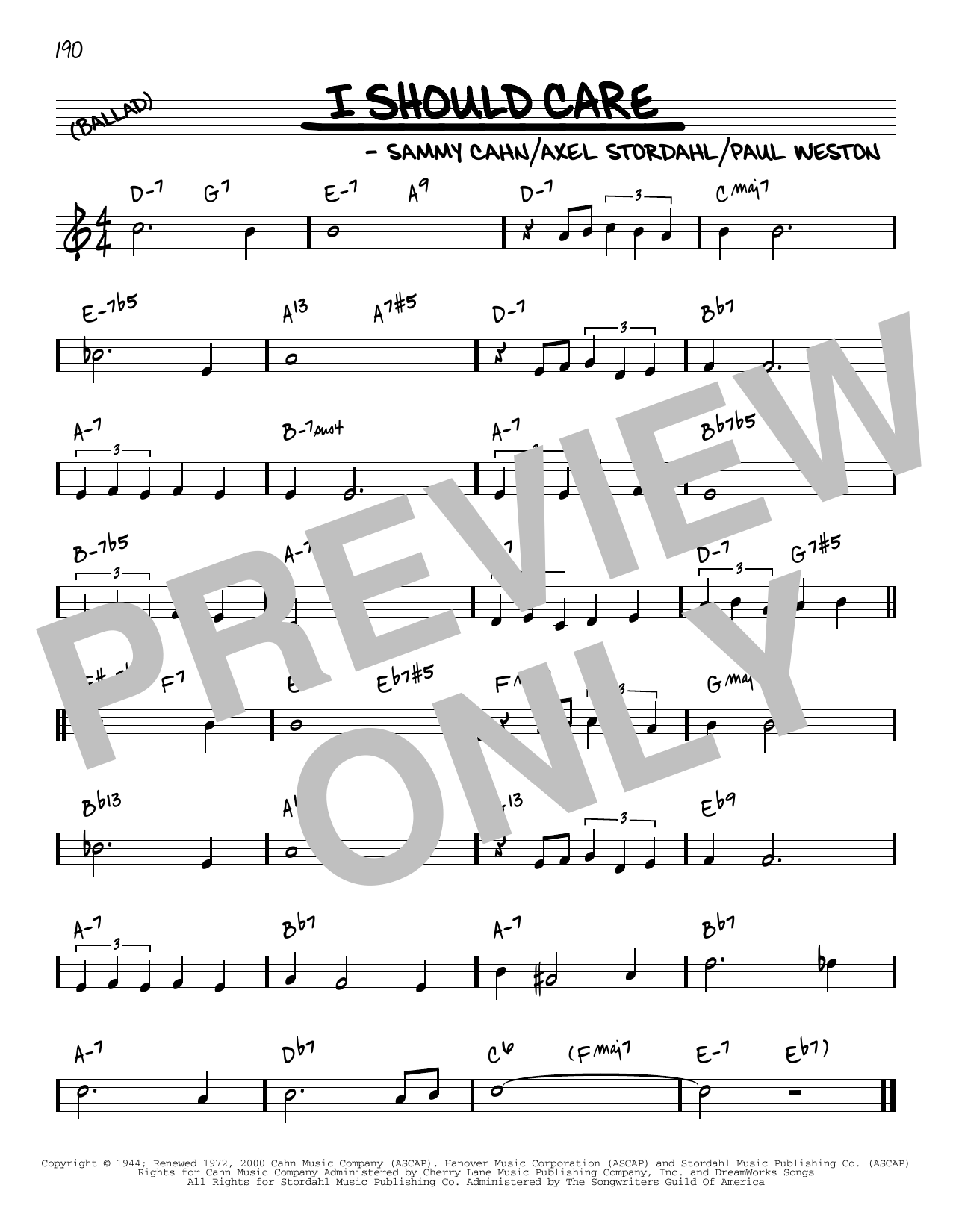 Sammy Cahn I Should Care [Reharmonized version] (arr. Jack Grassel) sheet music notes and chords arranged for Real Book – Melody & Chords