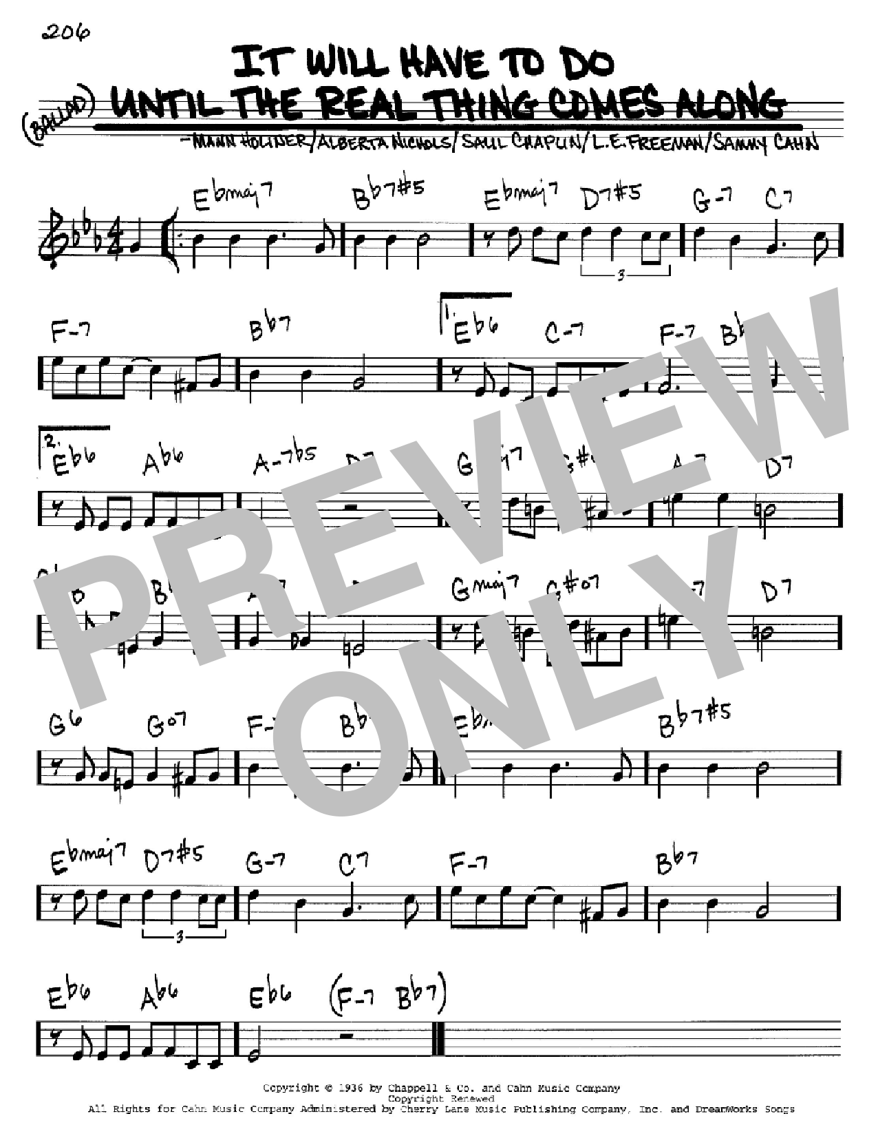 Sammy Cahn It Will Have To Do Until The Real Thing Comes Along sheet music notes and chords arranged for Real Book – Melody & Chords – C Instruments