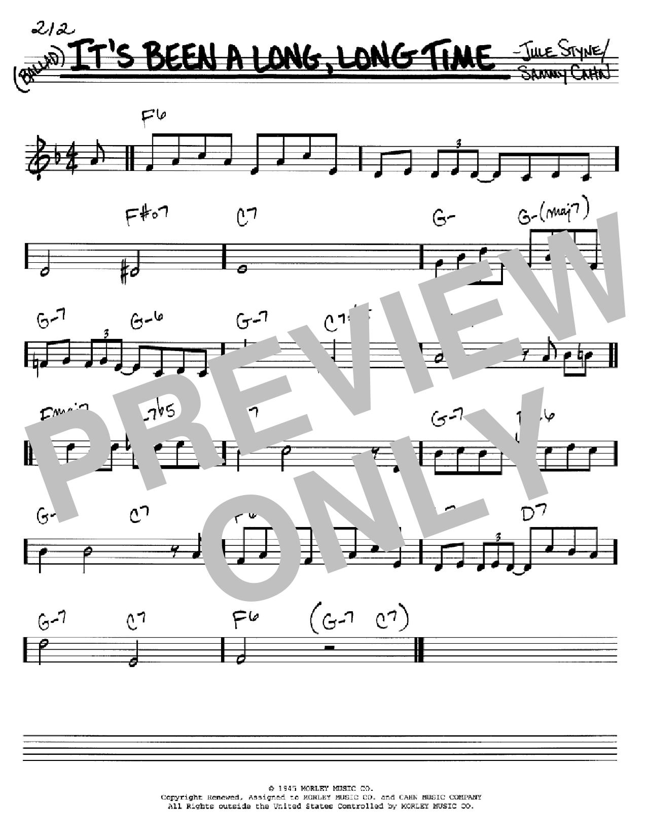 Sammy Cahn It's Been A Long, Long Time sheet music notes and chords arranged for Real Book – Melody & Chords – C Instruments