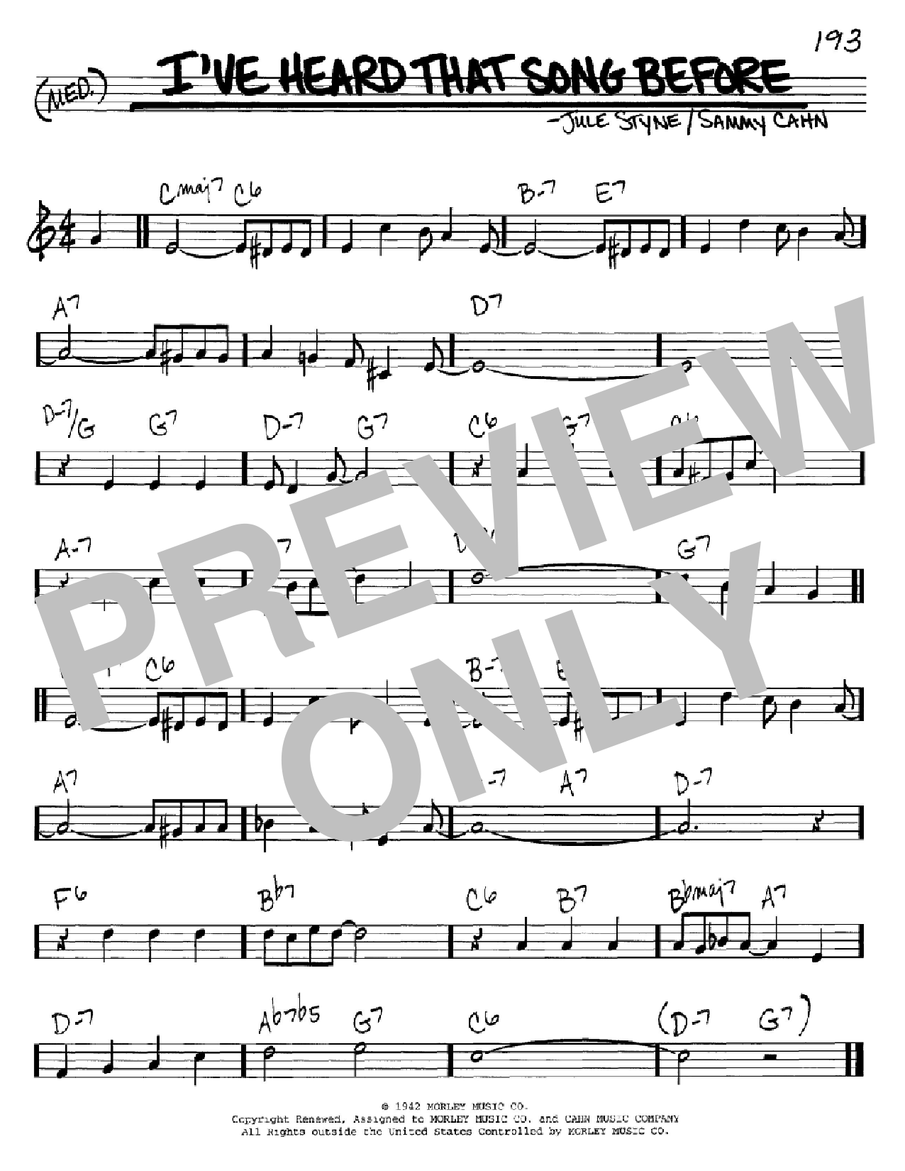 Sammy Cahn I've Heard That Song Before sheet music notes and chords arranged for Real Book – Melody, Lyrics & Chords