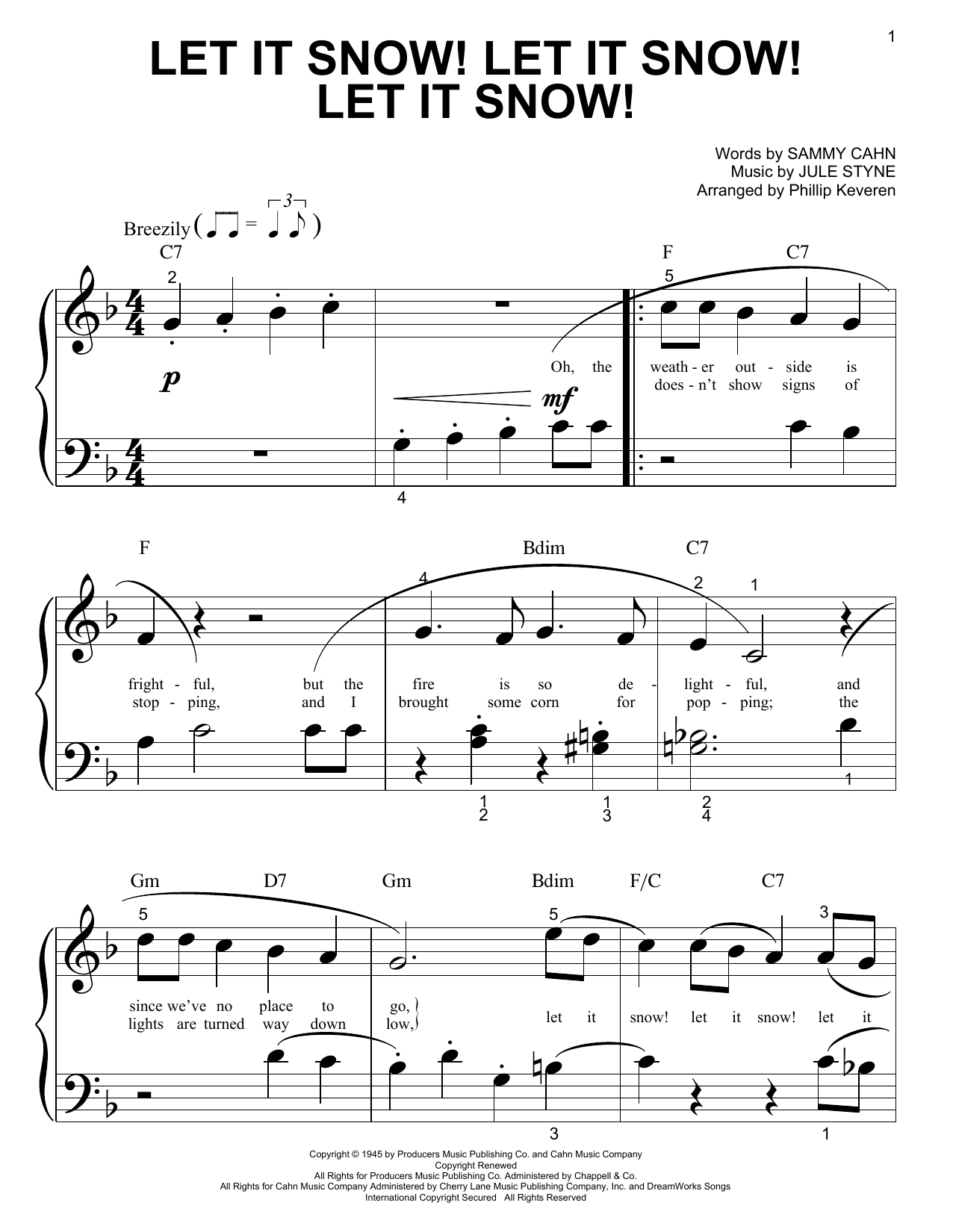 Sammy Cahn Let It Snow! Let It Snow! Let It Snow! (arr. Phillip Keveren) sheet music notes and chords arranged for Big Note Piano
